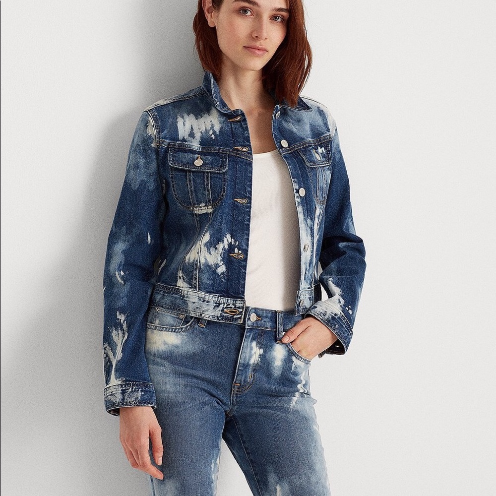NWT Lauren -Ralph Lauren Bleach-Dye Denim Jacket
